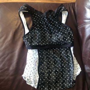 Anne Cole Swimsuit Tankini Top Black White Mesh Lace High Neck Back Closure New.